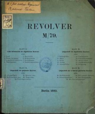 Instruktion betreffend den Revolver M/79 nebst zugehöriger Munition : hierzu 4 Blatt Zeichnungen in besonderem Umschlage, [2]