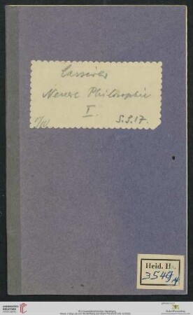 Cassirer, Neuere Philosophie, Teil I-III [Sommersemester 1917]