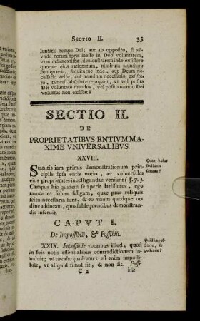 Sectio II. De proprietatibus entium maxime universalibus.