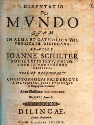 Dispvtatio De Mvndo
