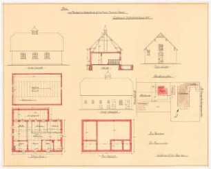 Vinzenz-Waisenhaus (mit Stallgebäude), Dortmund: Lageplan, Grundrisse, Schnitt und Ansichten des Stallgebäudes