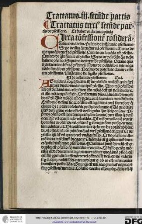 Tractatus tertius secunde partis de confessione. Et habet undecim capitula.