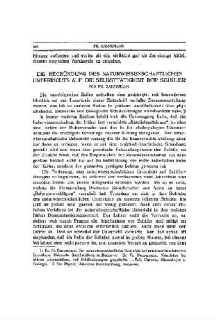 Die Begründung des naturwissenschaftlichen Unterrichts auf die Selbsttätigkeit der Schüler