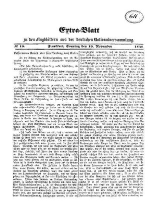 Extra=Blatt zu den Flugblättern aus der deutschen Nationalversammlung. N[umer]o 10.