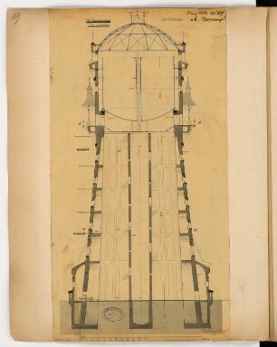 Wasserturm, Colmar Monatskonkurrenz März 1883: Vertikalschnitt; Maßstabsleiste