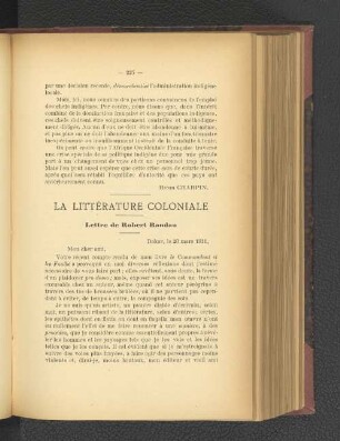 La Littérature Coloniale.