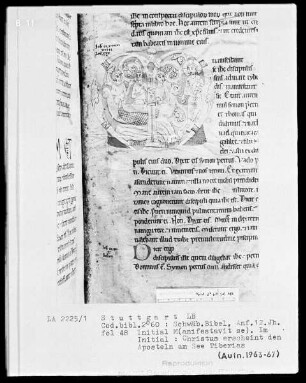 Bibel — Textseite mit zwei historisierten Initialen, Folio 48recto