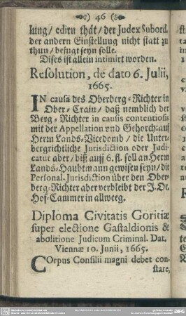 Resolution, de dato 6. Julii, 1665