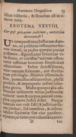 Erotema XXXVIII. Cur post privatum judicium, universale decretum sit?