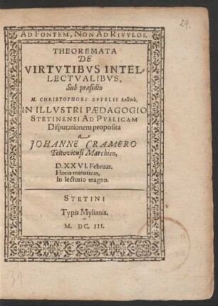 Theoremata De Virtutibus Intellectualibus