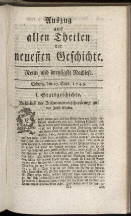 Neun und dreysigste Nachlese. Coburg, den 27. Sept. 1749.