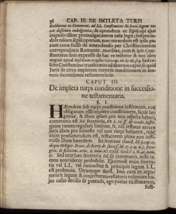 Caput III. De impleta turpi conditione in succesione testamentaria.