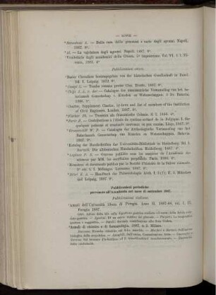 Pubblicazioni periodiche pervenute all' Accademia nel mese di settembre 1887.