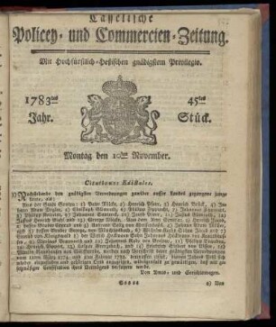 45tes Stueck, Montag den 10ten November. 1783