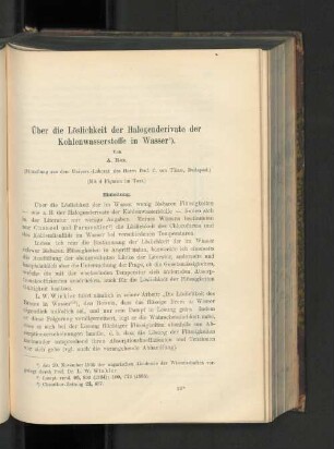 Über die Löslichkeit der Halogenderivate der Kohlenwasserstoffe in Wasser