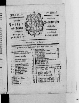 8tes Stück, Ausgabe vom 19. Februar 1800