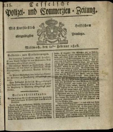 Nr. 15, Mittwoch, den 21sten Februar 1816