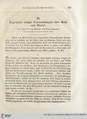 9: Ergebnisse einiger Untersuchungen über Kalk und Mörtel