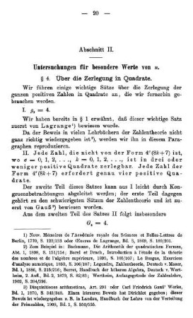 § 4. Über die Zerlegung in Quadrate.