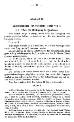 § 4. Über die Zerlegung in Quadrate.