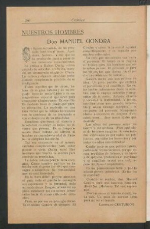 Nuestros hombres : Don Manuel Gondra