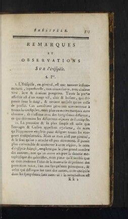 Remarques et Observations sur l'érésipèle.