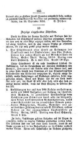 Anzeige eingesandter Schriften