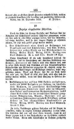 Anzeige eingesandter Schriften