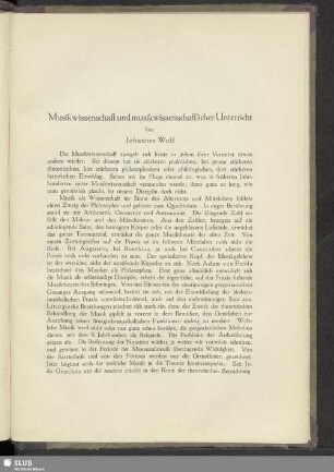 Musikwissenschaft und musikwissenschaftlicher Unterricht