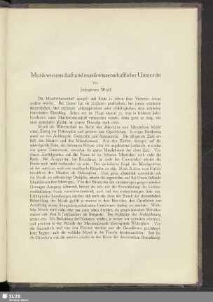 Musikwissenschaft und musikwissenschaftlicher Unterricht