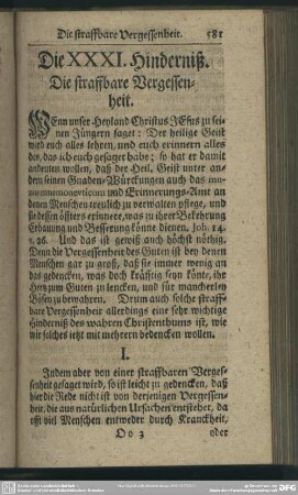 Die XXXI. Hinderniß. Die straffbare Vergessenheit