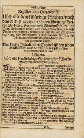 Register und Verzeichniß Uber alle denckwürdige Sachen, nach dem ABC abgefasset, ...
