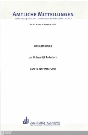 Beitragssatzung der Universität Paderborn : vom 10. November 2008