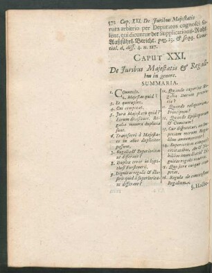 Caput XXI. De Iuribus Maiestatis & Regalibus in genere.