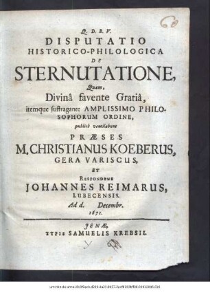 Disputatio Historico-Philologica De Sternutatione