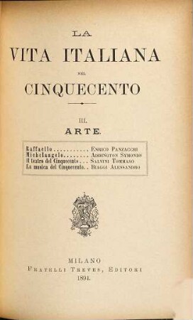 La Vita Italiana nel Cinquecento, III