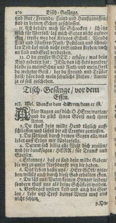 Tisch-Gesänge/ vor dem Essen.