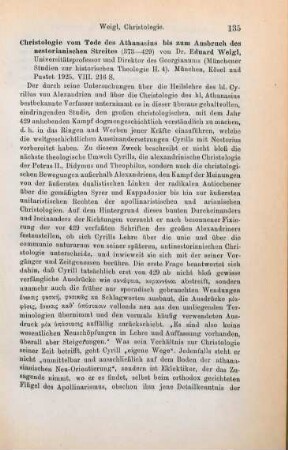 135-137 [Rezension] Weigl, Eduard, Christologie vom Tode des Athanasius bis zum Ausbruch des Nestorianischen Streites