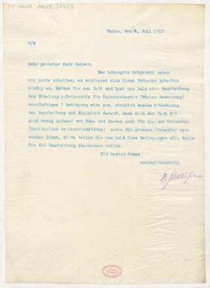 Brief an Alfred Kaiser : 08.07.1913