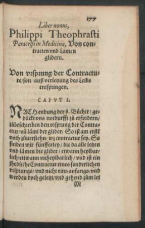 Liber nonus, Philippi Theophrasti Paracelsi in Medicina, Von contracturen und Lamen glidern.