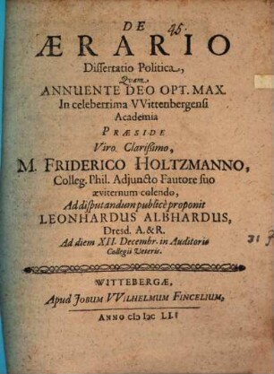 De aerario dissertatio politica
