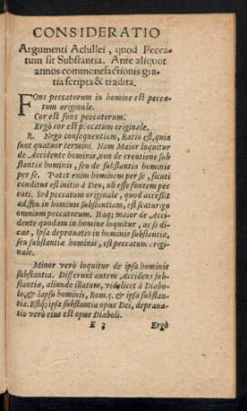Consideratio Argumenti Achillei, quod Peccatum sit Substantia ...