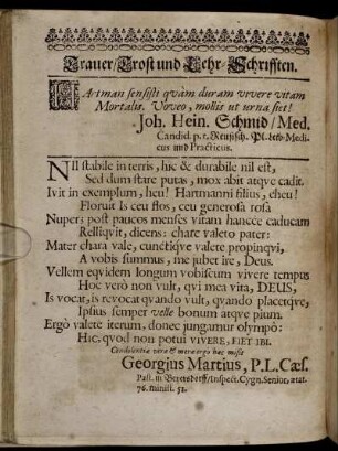 Trauer/Trost und Lehr-Schrifften.