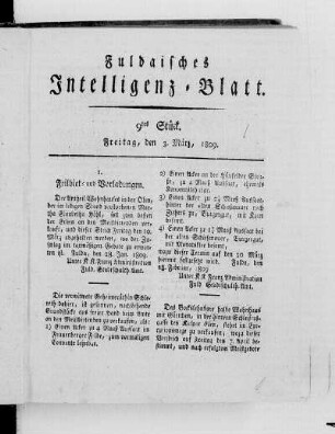 9tes Stück, Ausgabe vom 3. März. 1809