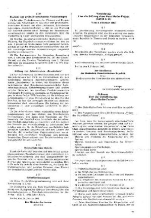 Verordnung über die Stiftung eines Guts-Muths-Preises (GBl II S. 61) : Vom 9. Februar 1961 ; [Nachdrucke aus dem Gesetzblatt]