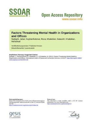 Factors Threatening Mental Health in Organizations and Offices