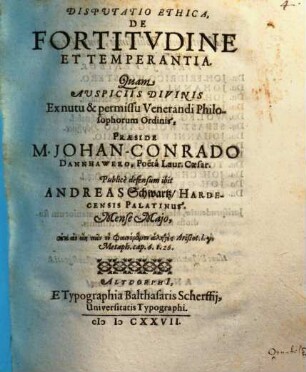 Disputatio Ethica, De Fortitudine Et Temperantia