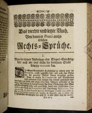 Das vierdte und letzte Buch. Von denen in Praxi anitzo üblichen Rechts-Sprüche.