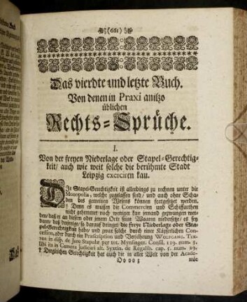 Das vierdte und letzte Buch. Von denen in Praxi anitzo üblichen Rechts-Sprüche.
