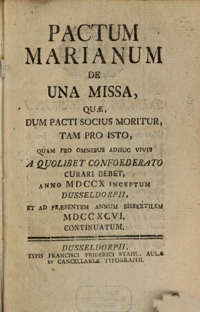 Pactum Marianum de una missa, 1796